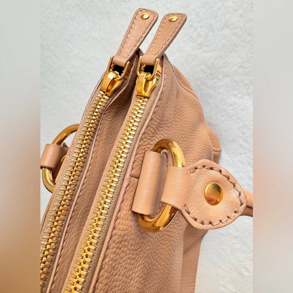 MIU MIU Brown Pebbled Leather Double Zip Tote - Picture 6 of 15